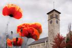 Poppies super-imposed in front of Grant Hall