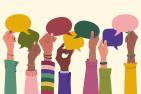 Illustration of hands holding speech bubbles