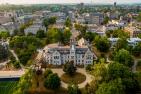 Aerial photo capturing Theological Hall on Queen's campus