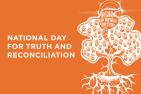 The words 'National Day for Truth and Reconciliation' beside a design of a tree with roots on an orange background. 