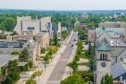 An aerial photo of Queen's campus looking north on University Avenue