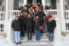 International students wrap up a chilly tour of campus, led by the Queen's University International Center (QUIC), at Summerhill on Wednesday, Jan. 3. (University Communications)