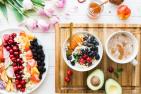 Healthy Food displayed on a white table 