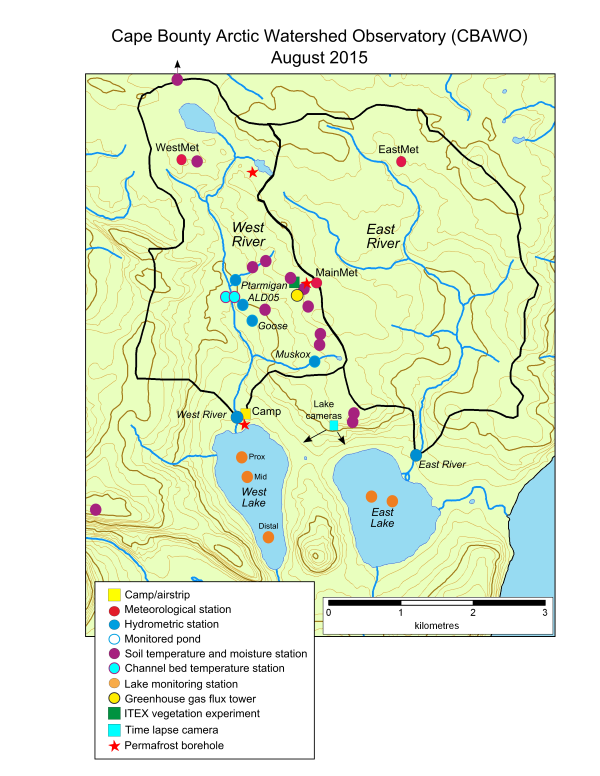 Cape Bounty Arctic Watershed Observatory (CBAWO) August 2015 (Map)