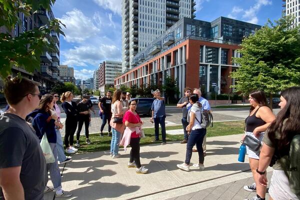 Students on city walking tour