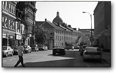 Black and white photo of Kingston's downtown area