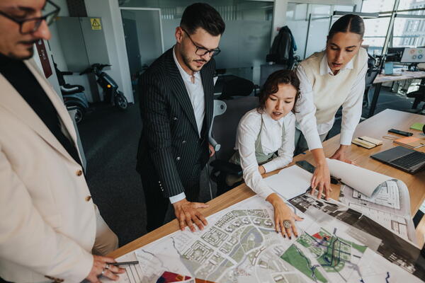A group of planners looking over a map.