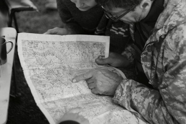 Two people looking at a map