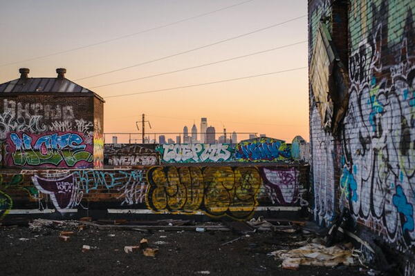Cityscape with graffiti