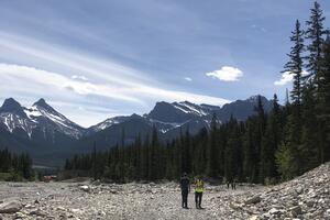 Professor and student walking in the distance. 