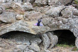 Geophysics & Geodesy Lab Mascot “e” travels the world with students on their field and research excursions. Seen here at Fagradalsfjall, Iceland, discovering its personal lava tube.