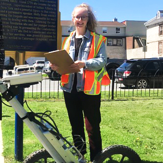 Stephanie at St. Paul's Church collecting GPR data