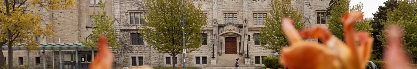 Front view of signature buildings at Queen's University.