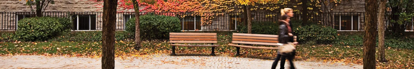Street view of campus during fall season.