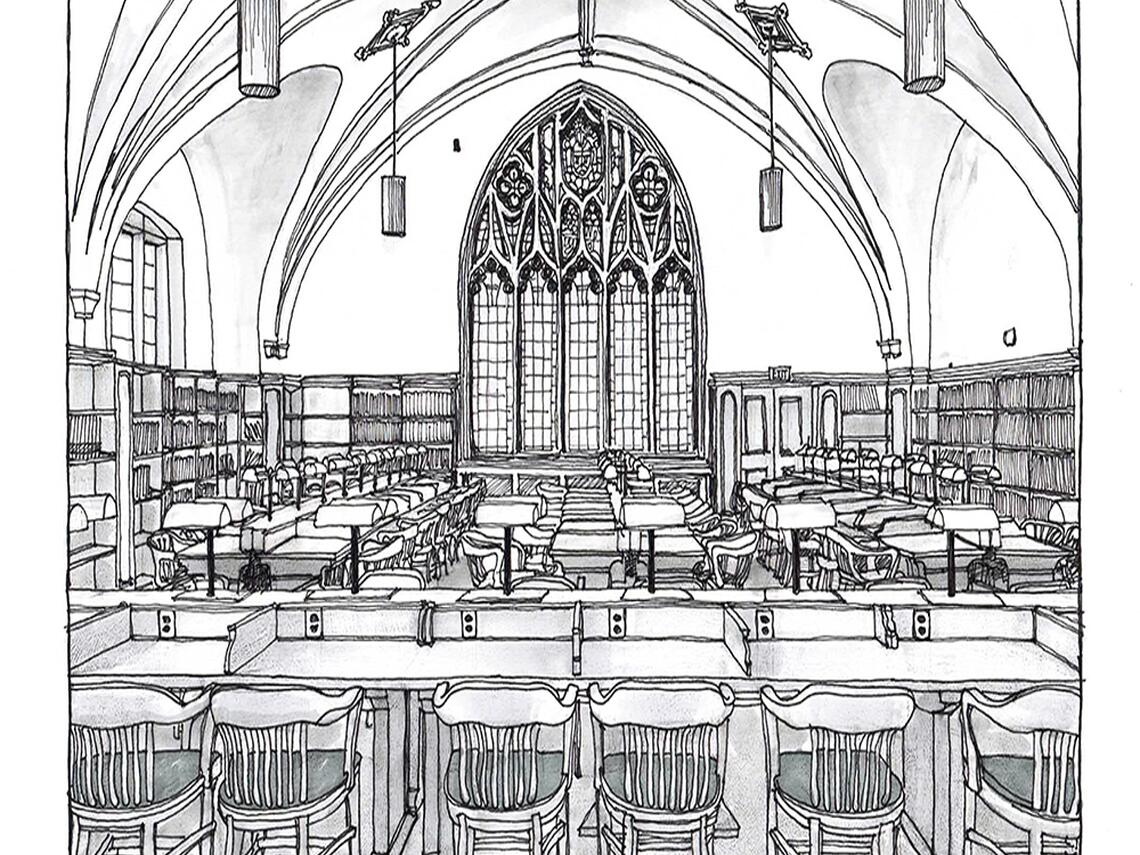 Drawing of Douglas Library by Dr. Navjit Gaurav.