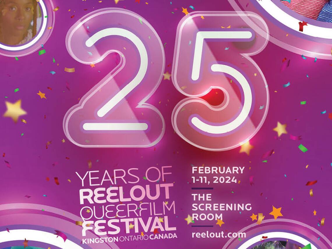 A poster depicting dates and times for the ReelOut Queer Film Festival