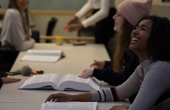 students around table