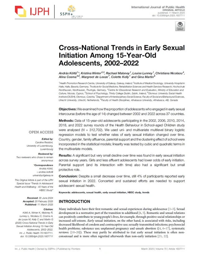 Cross-National Trends in Early Sexual Initiation Among 15-Year-Old Adolescents, 2002–2022