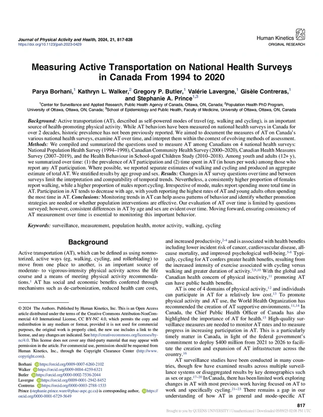 Measuring Active Transportation on National Health Surveys in Canada From 1994 to 2020