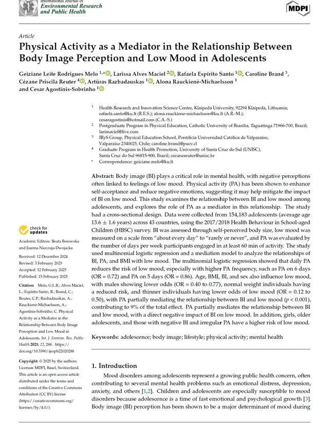 Physical Activity as a Mediator in the Relationship Between Body Image Perception and Low Mood in Adolescents