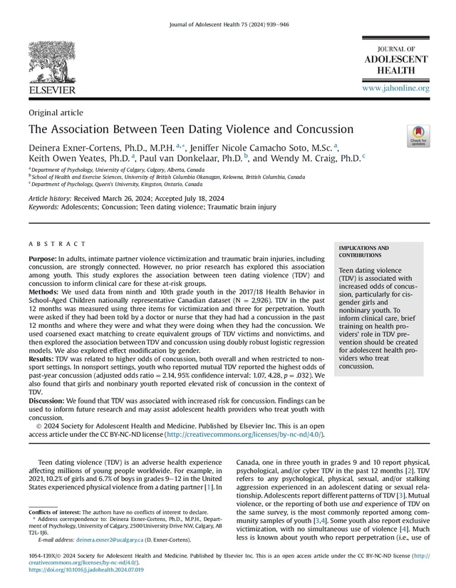 The Association Between Teen Dating Violence and Concussion