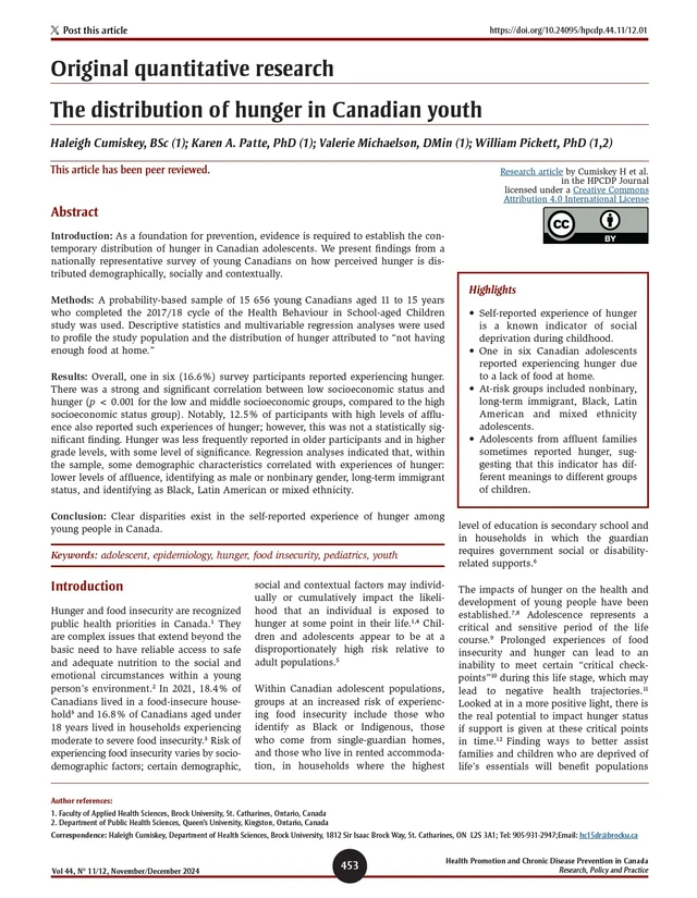 The distribution of hunger in Canadian youth