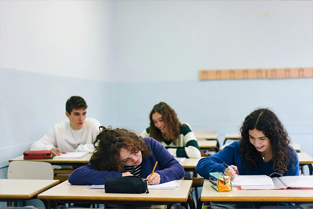 Students working in a classroom
