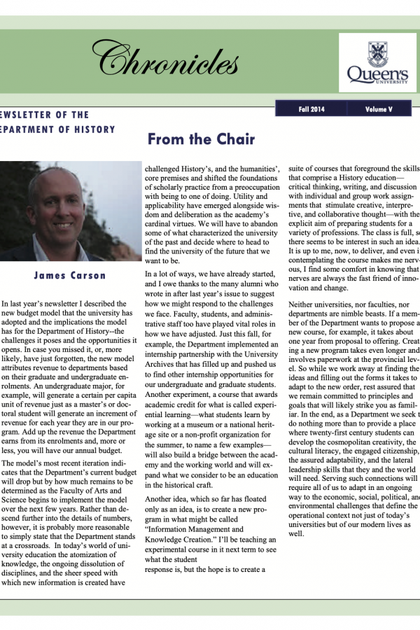 The cover of the 2014 department newsletter