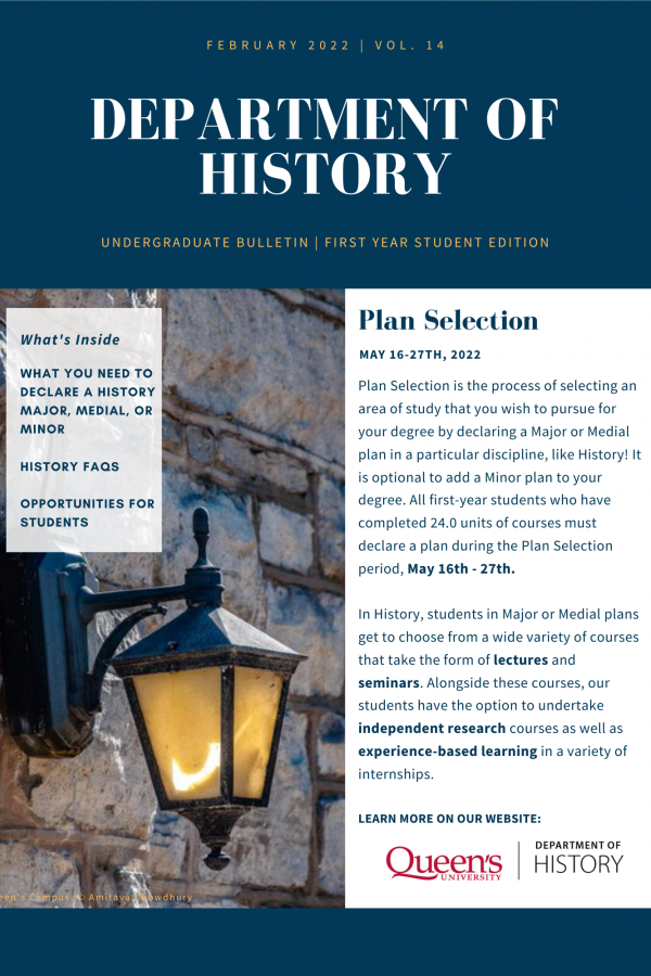 Image of the first page of UG Bulletin Vol. 14 with an image of a stone wall and a lamp post in Kingston Ontario