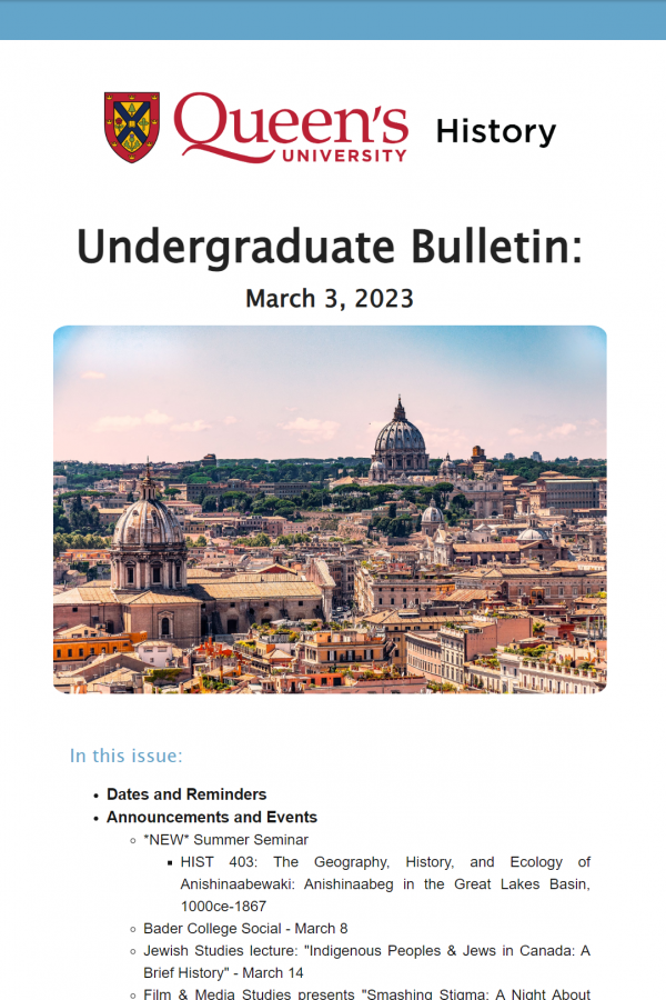 The front page of the UG bulletin featuring a cityscape view of Rome 