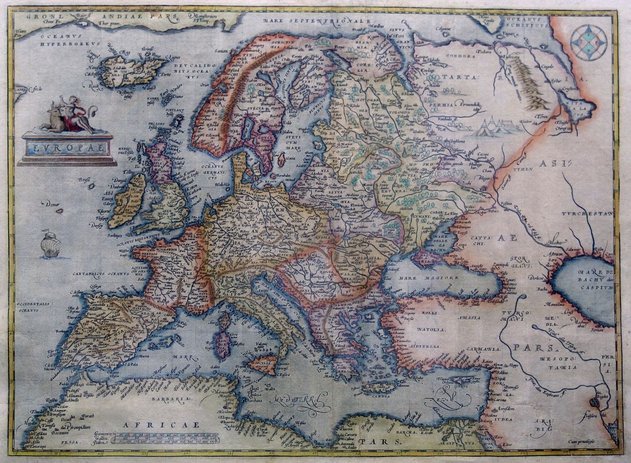 Image of a map of Europe from 1595 by Abraham Ortelius. 