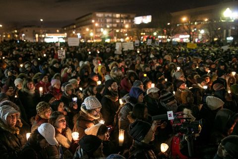 A candlelight vigil for victims of Quebec City Mosque Massacre