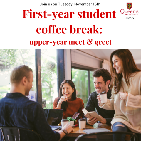 An image of students laughing over coffee in a coffee shop