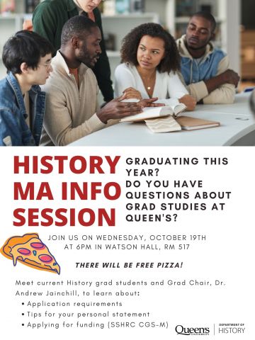 An image of the event poster with a photo of students studying and a cartoon slice of pizza