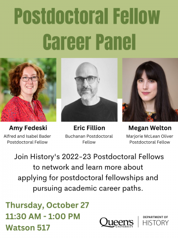 Postdoctoral Fellow Career Panel with Amy Fedeski, Eric Fillion, and Megan Welton