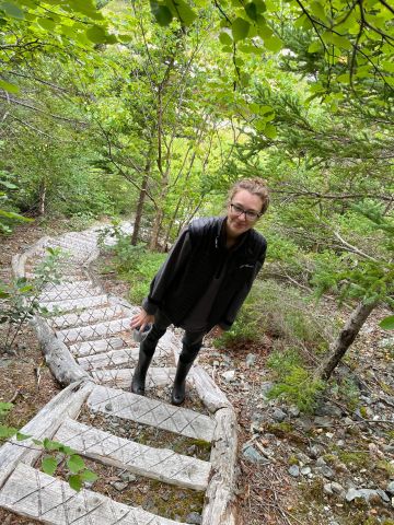 Carli LaPierre looking for blueberries on the East Coast Trail.
