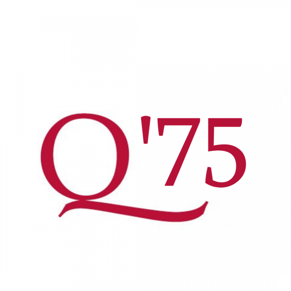 An image of the Queen's red Q beside graduating year 1975