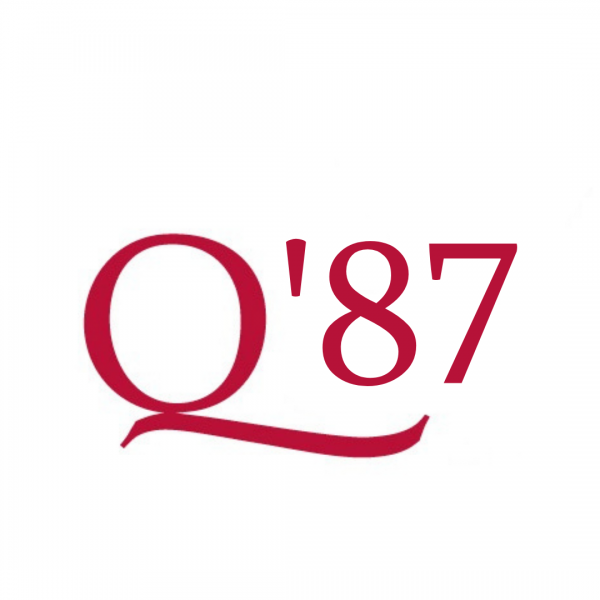 An image of the Queen's red Q beside graduating year 1987