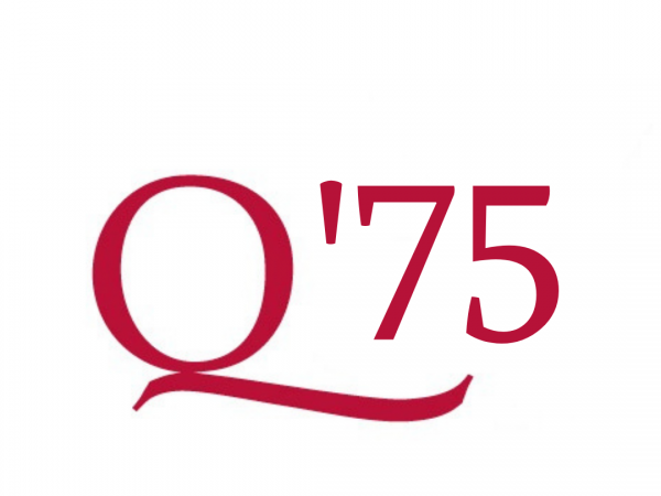 An image of the Queen's red Q beside graduating year 1975