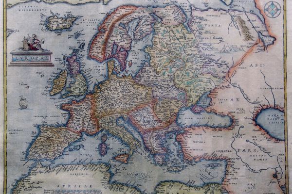 Image of a map of Europe from 1595 by Abraham Ortelius. 