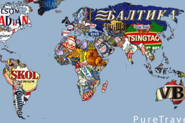 Map of the world with beer logos