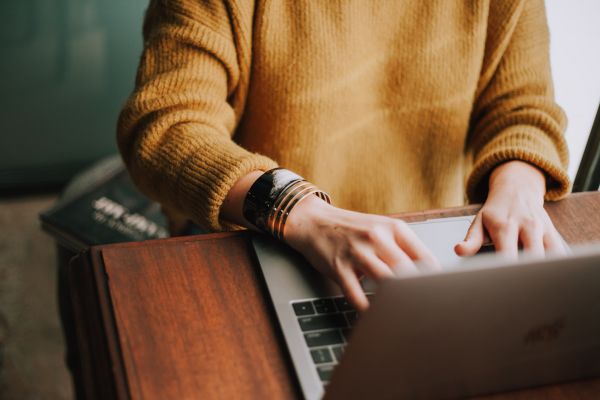 A woman working on a laptop