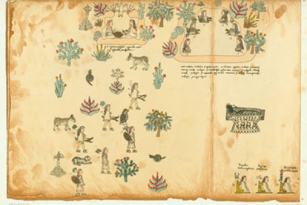 Fragment of the Tlotzin Map (Mapa Tlotzin), c. 1550,  Bibliothèque Nationale de France, Département des Manuscrits, Mexicain 89-4.