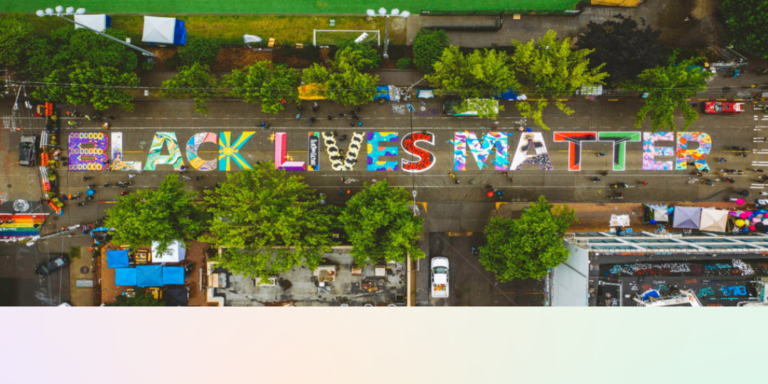 Top-down view of the Black Lives Matter mural.