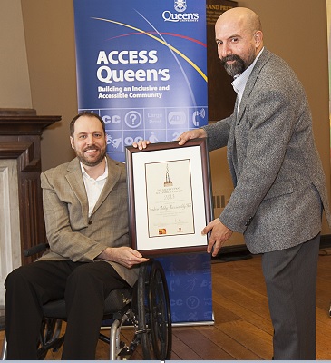 2013 receipient Andrew Ashby accepts the Steve Cutway Accessibility Award from Deputy Provost Laeeque Daneshmend.