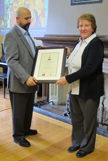 Deputy Provost Laeeque Daneshmend and 2012 Steve Cutway Accessibility Award recipient Kathy Jackson