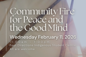 infographic with text Community Fire for Peace and the Good Mind event details