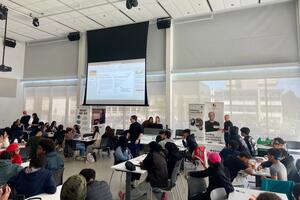 Students from John Polanyi Collegiate Institute attending a design thinking workshop in the Rose Innovation Hub