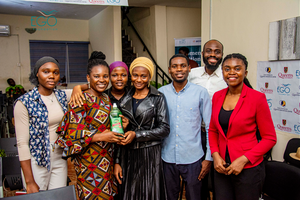 Group from 2023 attending a final pitch competition watch party 