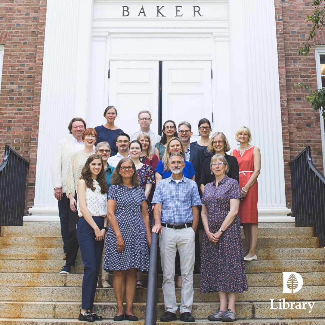 Members of the Matariki Network who attended the 2023 Matariki Librarian's Summit:  Front row (left to right): Elizabeth Hadley (Dartmouth), Johanna Hansson (Uppsala), Peter Carini (Dartmouth), Judy Burg (Durham).  Second row: Marianne Dörr (Tübingen), Katie Mills (University of Western Australia), Jill Benn (University of Western Australia), Laura Barrett (Dartmouth).  Third row: Catherine Hammond (Otago), Timo Blocksdorf (Tübingen), Cindy Rosalbo (Dartmouth), Mike Wall (Otago), Susanne Mehrer (Dartmouth).  Fourth row: Mark Asberg (Queen’s), Maria Berggren (Uppsala), Brendan Edwards (Queen’s), Regina Keyler (Tübingen), Danielle Westerhof (Durham).